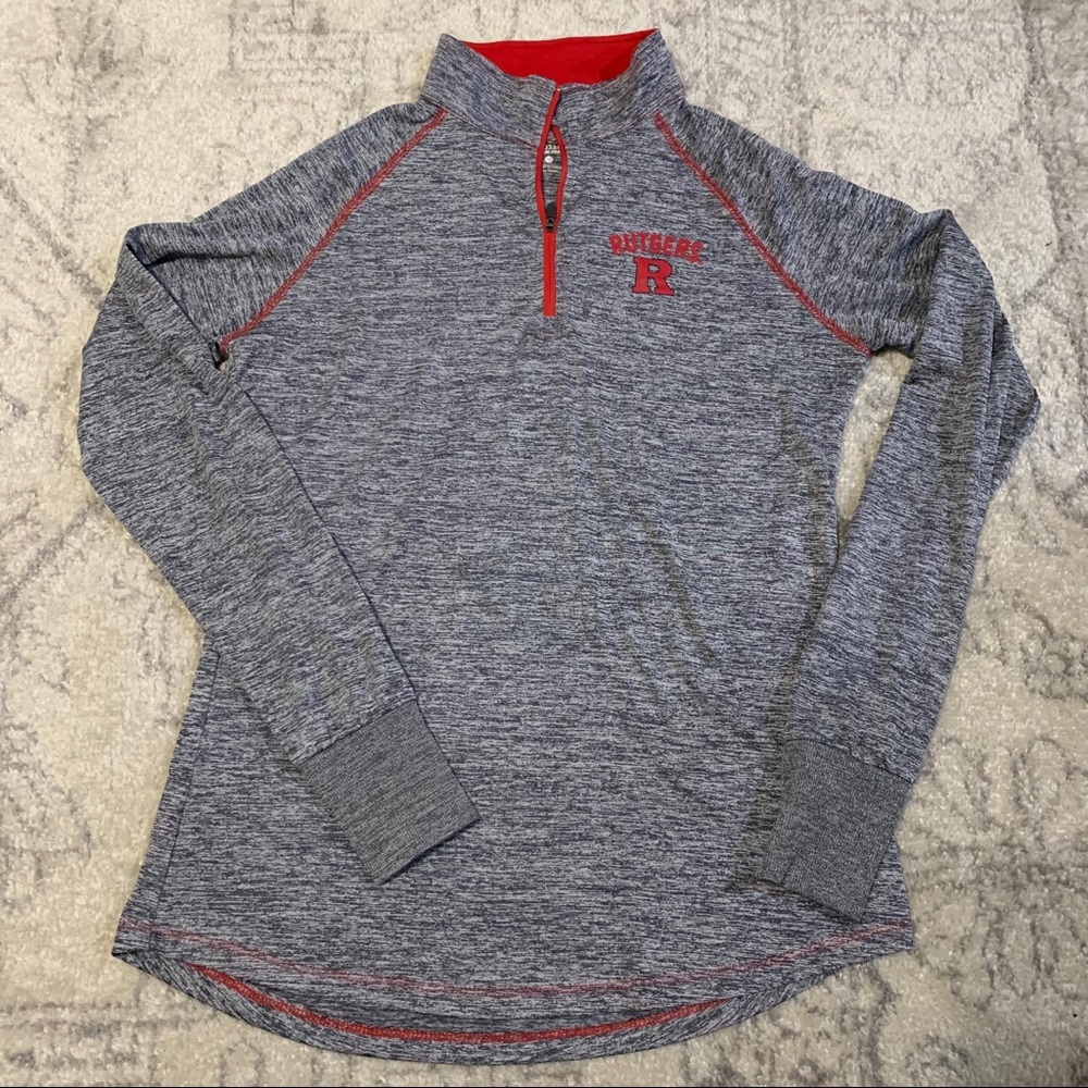 Rutgers Grey with red stitching 1/4 zip pullover